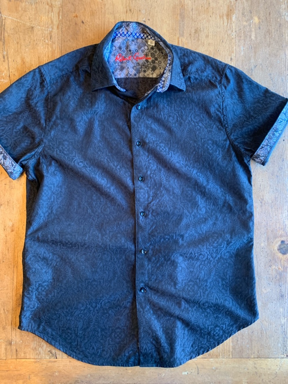 Robert Graham Black  Short-Sleeve Paisley Jacquard Button-Down Shirt